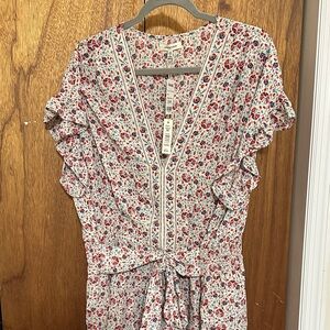 Max Studio Floral V-Neck Blouse - Red and White